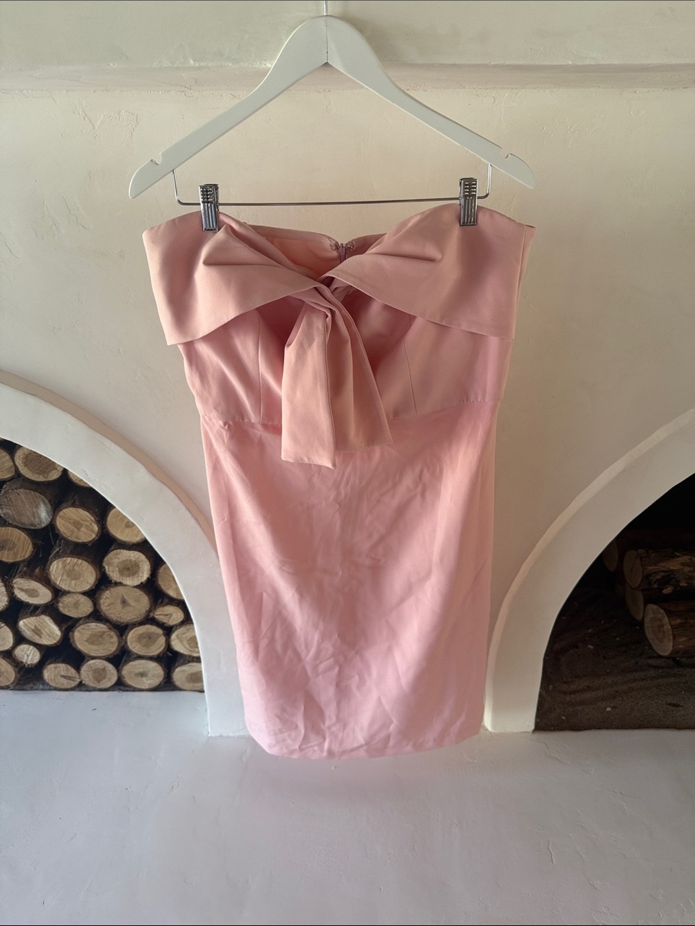 Strapless Pink Bow-Detail Sheath Dress